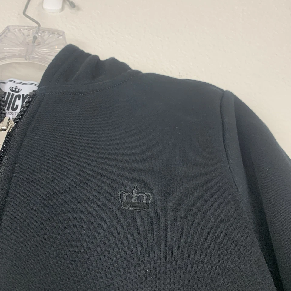 Moletom Juicy by Juicy Couture meninas grande zíper completo forrado de lã jaqueta preta - Imagem 2 de 4