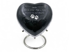Personalized Black Heart Pet Urn with Stand Photo Text, 30 lbs