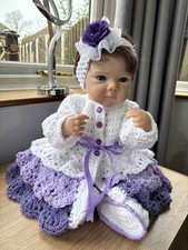 Baby Cardigan  Headband Mary Jane Shoes Hand Crochet 0 to 3 Month Reborn Romany