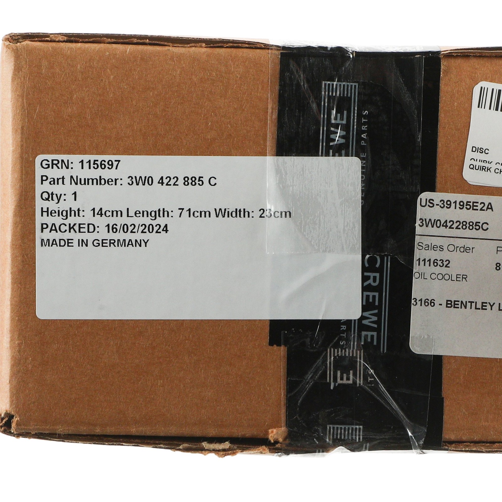 GENUINE BENTLEY Continental GT 2003-2010 Power Steering Oil Cooler 3W0422885C