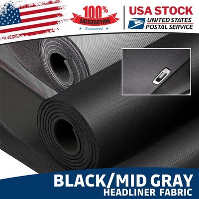 Black Gray Flat Knit Headliner Fabric Foam Backed for Car Roof Liner Repair