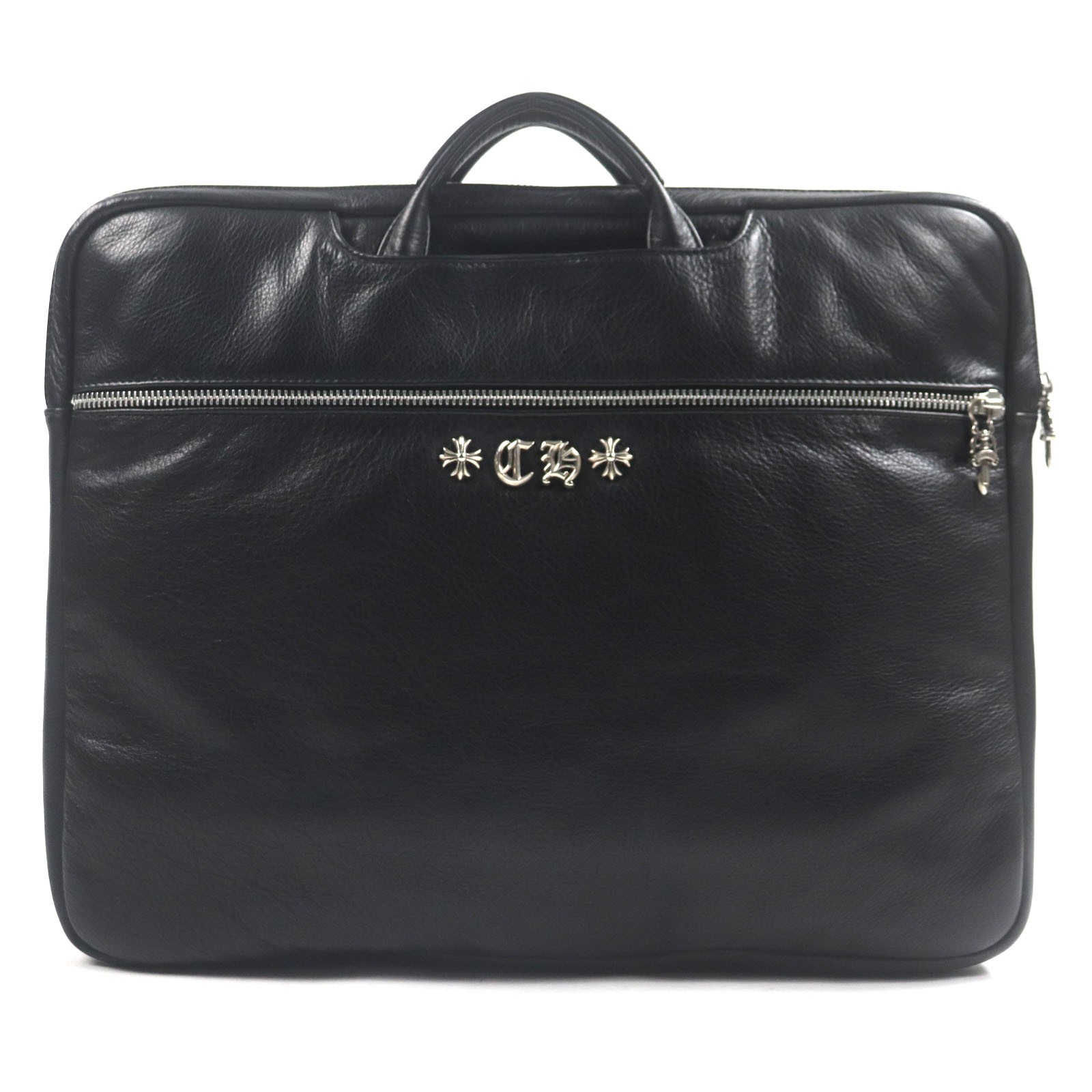 Great CHROME HEARTS Briefcase CREEPY BAG Dagger Zip black leather mens