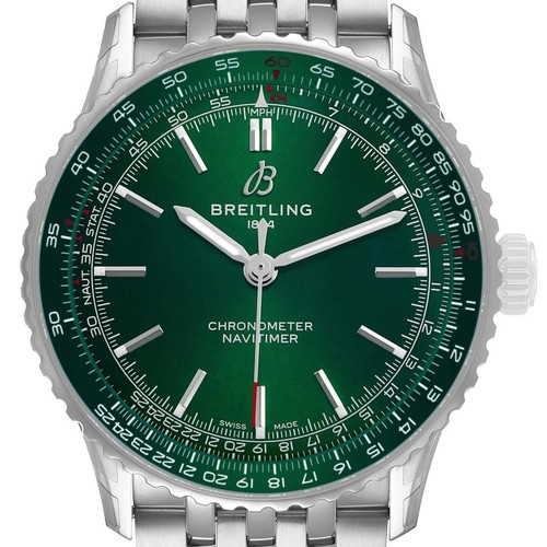 Breitling Navitimer 41 Green Dial Steel Mens Watch A17329 Box Card