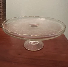 1950's Jeanette Glass Vintage Harp Pedestal Cake Stand Plate 10"  Gold Edge