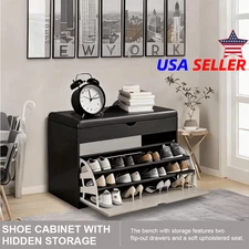 Shoe Storage Cabinet with Bench & Flip Drawers Shoe Rack Storage Organizer