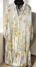 New H&M Ivory White Yellow Chiffon Floral Long Sleeve Midi Maxi Dress Size 8