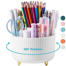 Desk Pencil Pen Holder 5 Slot 360 Rotating Organizer Desktop Storage White