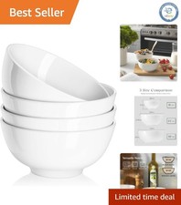 Elegant 22 OZ Ceramic Bowls Set of 4 -Microwave Dishwasher Safe Classic White