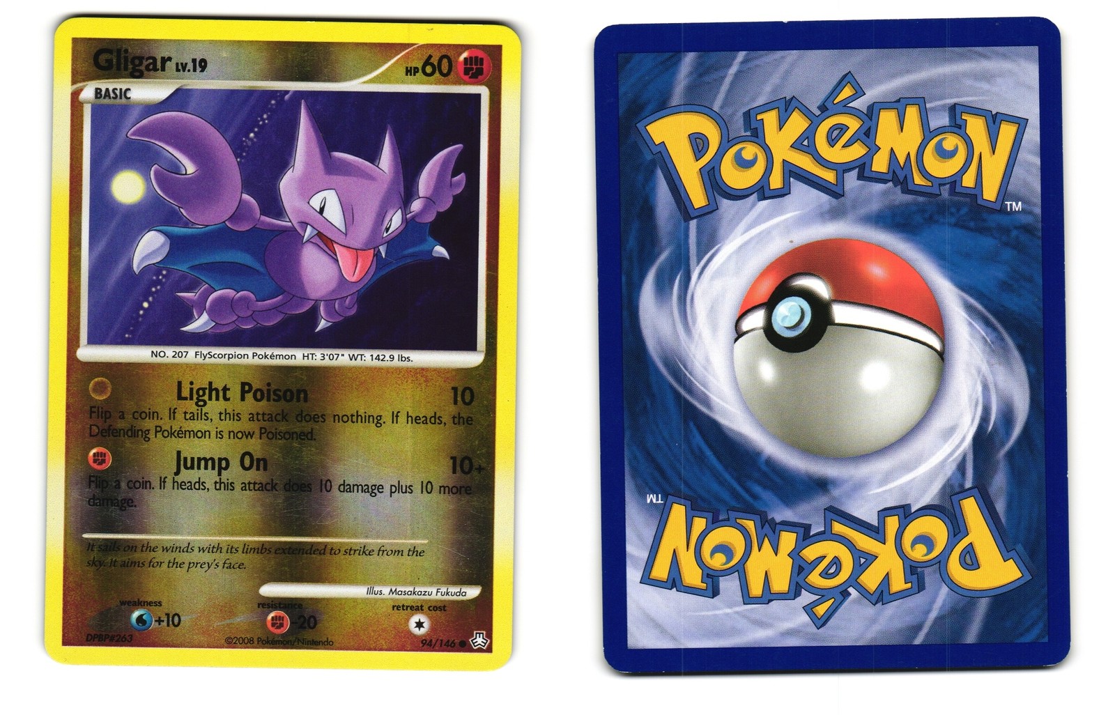GLIGAR 94/146 COMMON LEGENDS AWAKENED POKEMON REVERSE HOLO LP 2008