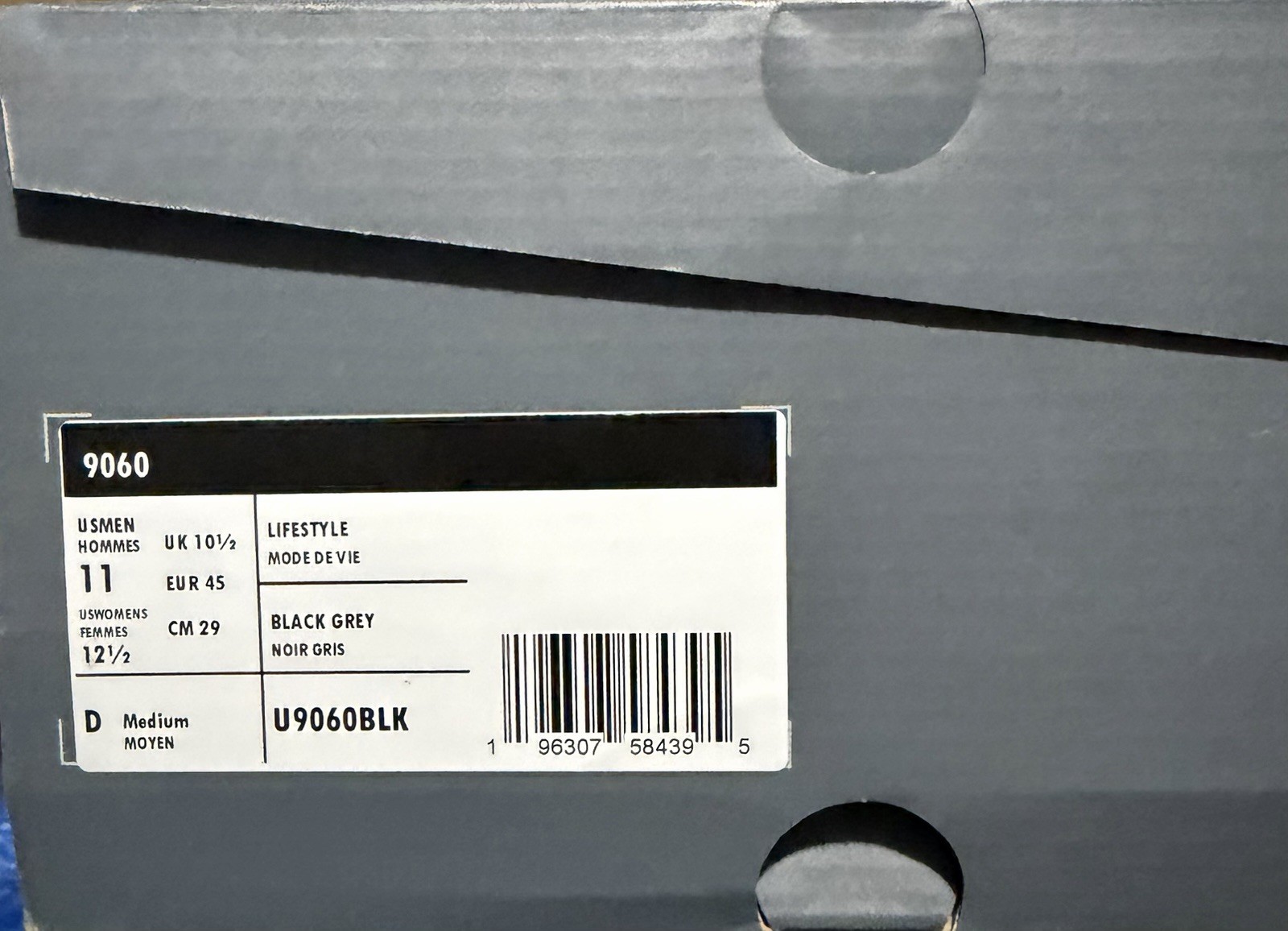 New Balance 9060 Black Castlerock Grey Size 11 Men’s