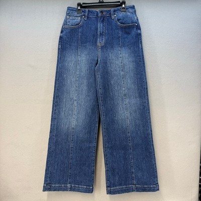 Risen Jeans Women's 5/27 Blue High Rise Crop Wide Leg Seamed Front EUC Baggy 90s
