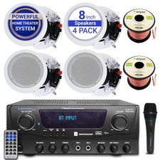 Home Theater Sound System Kit 1K W Bluetooth Amplifier 4/QTY 8" Ceiling Speakers