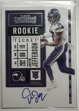2020 Panini Contenders Justin Jefferson Rookie Ticket Auto ON CARD RC #109. rookie card picture