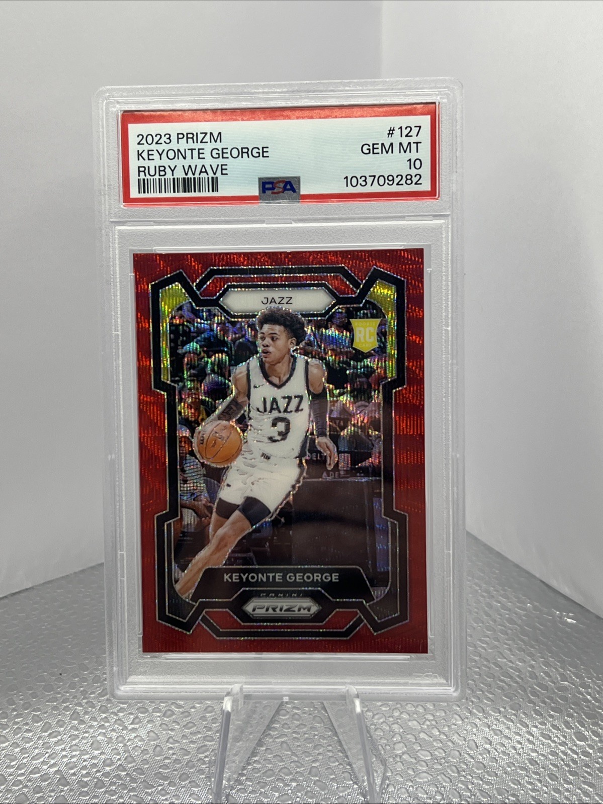2023-24 Prizm Keyonte George Ruby Wave Prizm Rookie RC #127 PSA 10 GEM MINT