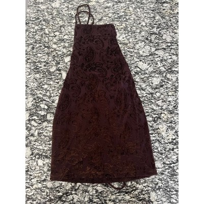 Windsor Brown Paisley Velvet Burnout Mini Dress Open Back Lace Up Bodycon