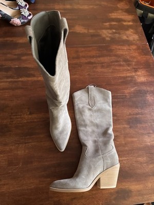 Nine West Gray Soft  Suede Leather Western Cowboy Fashion Calf Heel Boots sz 7