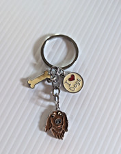 Long Hair Dachshund Silver Metal Style Keychain With Charms Dog