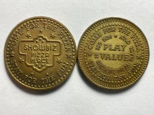 Lot of 2 Rare Small 23mm Size Showbiz Pizza Place (Chuck E Cheese) Arcade Tokens