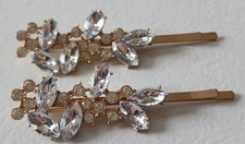 Rhinestone Light Blue Marquise shape flower design gold tone Bobby Pins