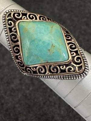 BEAUTIFUL STERLING , COPPER AND TUQOISE RING FILEGREE BARSE BRAND