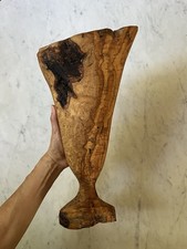 RUSTIC MODERN ORGANIC FORM HAND-CARVED WOODEN FOOTED VASE SCULPTURE OLIVE WOOD