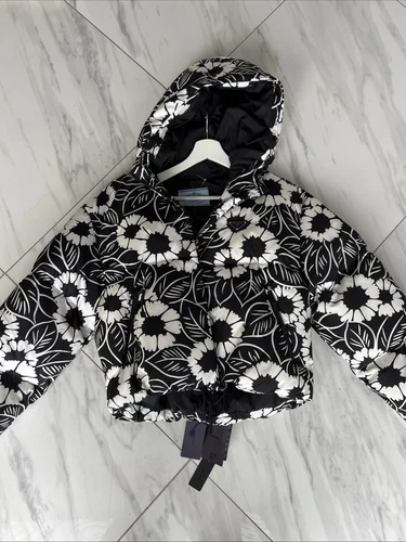Prada Giubbotto imbottito stampato ingombrante nero bianco taglia large nuovo con etichetta