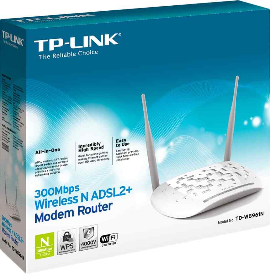Router ADSL2+ TP-Link TD-W8961N WiFi N300 4 Porte LAN Ethernet