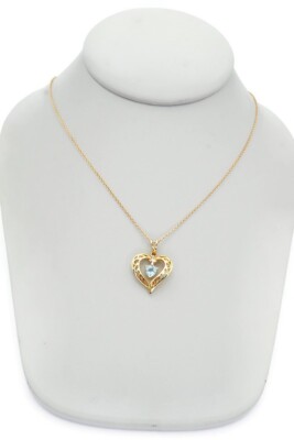 Ross Simons Gold Plated Sterling Silver Blue Topaz Diamond Heart Necklace 18''