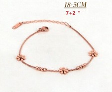 18K Rose Gold Stainless Steel Anklet Foot Daisy Beads Charms Ankle Bracelet PE13