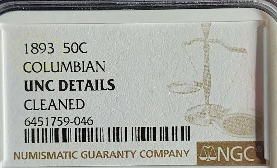 1893 50c Columbian Commem Half Dollar - Blue Toning - NGC UNC DETAILS  our T5568 - Image 3 of 4