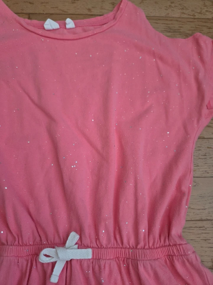 Vestido casual Gap infantil meninas rosa manga curta ombro frio brilhos XXL 14-16 - Imagem 2 de 4
