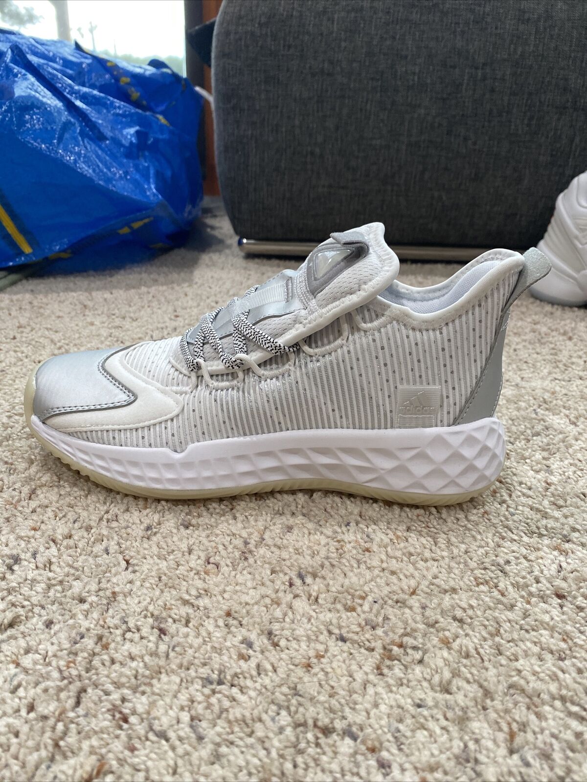 Adidas Pro Boost Low Basketball Shoe, Silver And White, 5.5
