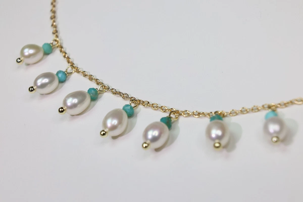 Collier de perles rondes lisses en turquoise naturelle pour
