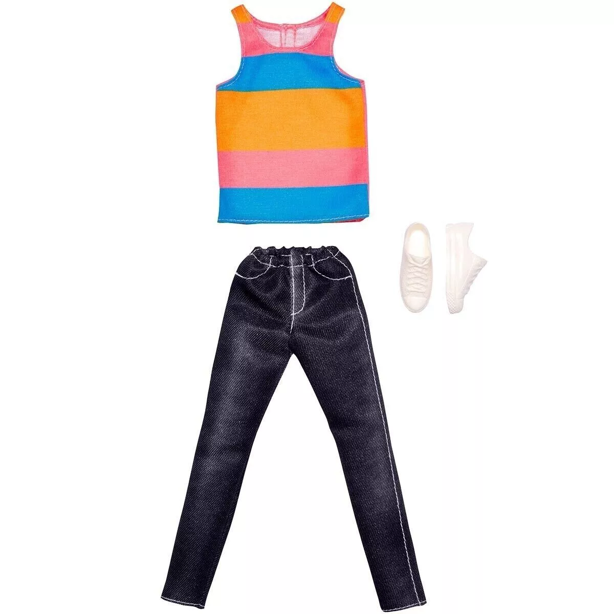 2023 KEN DOLL CLOTHES,FASHION PACK STRIPED TANK TOP, BLACK JEANS, WHITE  SHOES