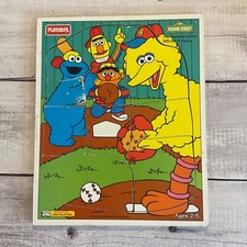 PlaySkool Sesame Street Wooden Puzzle Baseball Game Big Bird Cookie Monster VTG