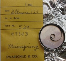Illinois 12s model 529 47343 watch Mainspring 1 piece T end brown alloy