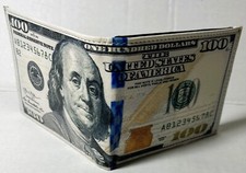 NEW MEN WALLET HAND CRAFTED BI-FOLD 100 DOLLAR BILL PRINTED WALLET IN GIFT BOX