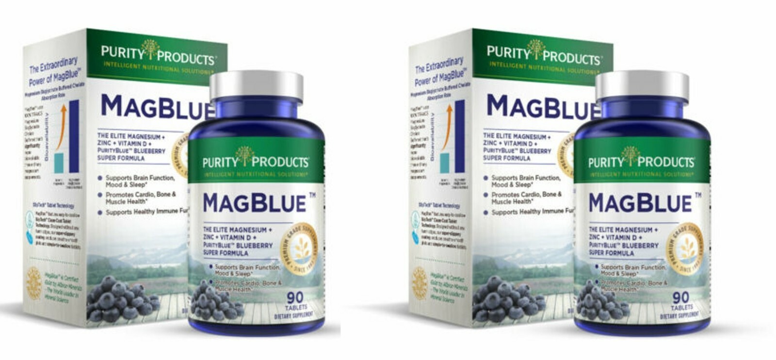 Purity Products MagBlue бисглицинат магния/TRAACS/витамин D/цинк 2X90 таблеток
