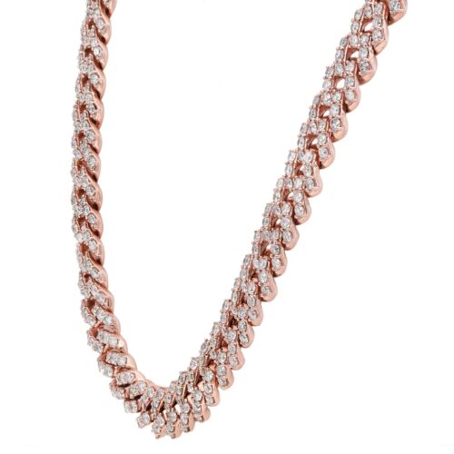 8.43Cttw Round Cut Diamond Cuban Link Statement Necklace 14K Rose Gold 17.5 In - Picture 3 of 7