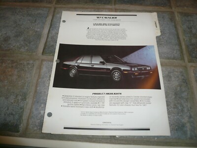 1987 Cavalier Standard & Optional Equipment Features Color & Trim - Vintage