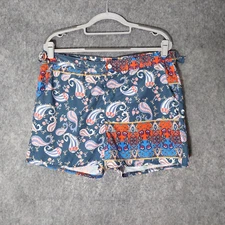 Boohoo Man Swim Shorts M Trunks Mix Print Zip Paisley Lined Pockets Button Boho