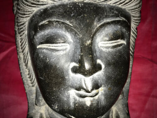 Antique hand carved stone head statue sculpture bust Guanyin Buddhist large - Picture 11 of 12