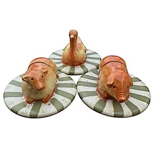 NIKKO Country Market Place Ceramic Place Holder (set of 3) Animals Pig Duck Lamb
