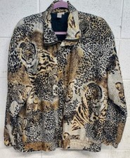 Vtg Jacket Animal Print Silk Designer Bomber L FUDA International 90s