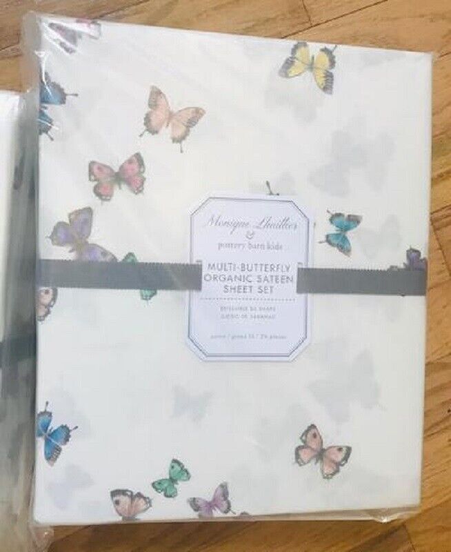 Pottery Barn Butterfly Sheet Set Queen Monique Lhuillier Pastels Organic Kids 4p