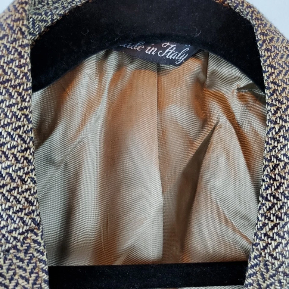 Casaco esportivo Vito Rufolo masculino de seda tamanho 38 S marrom espinha de peixe Itália jaqueta blazer - Imagem 2 de 4