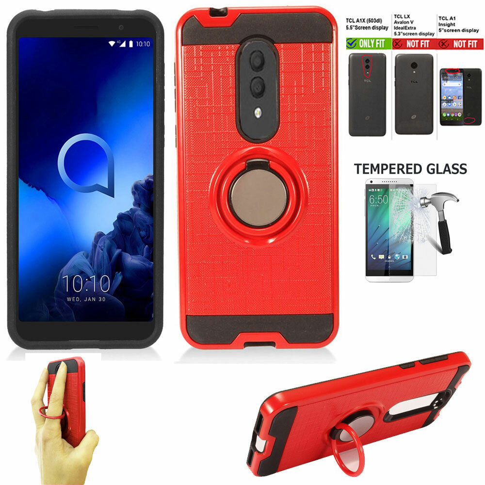 Phone Case For Straight Talk Alcatel TCL A1X Dual-Layered Cover Ring-Holder