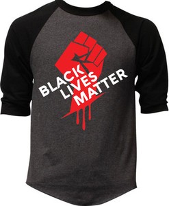Men's Black Lives Matter Fist Charcoal Baseball Raglan T ...