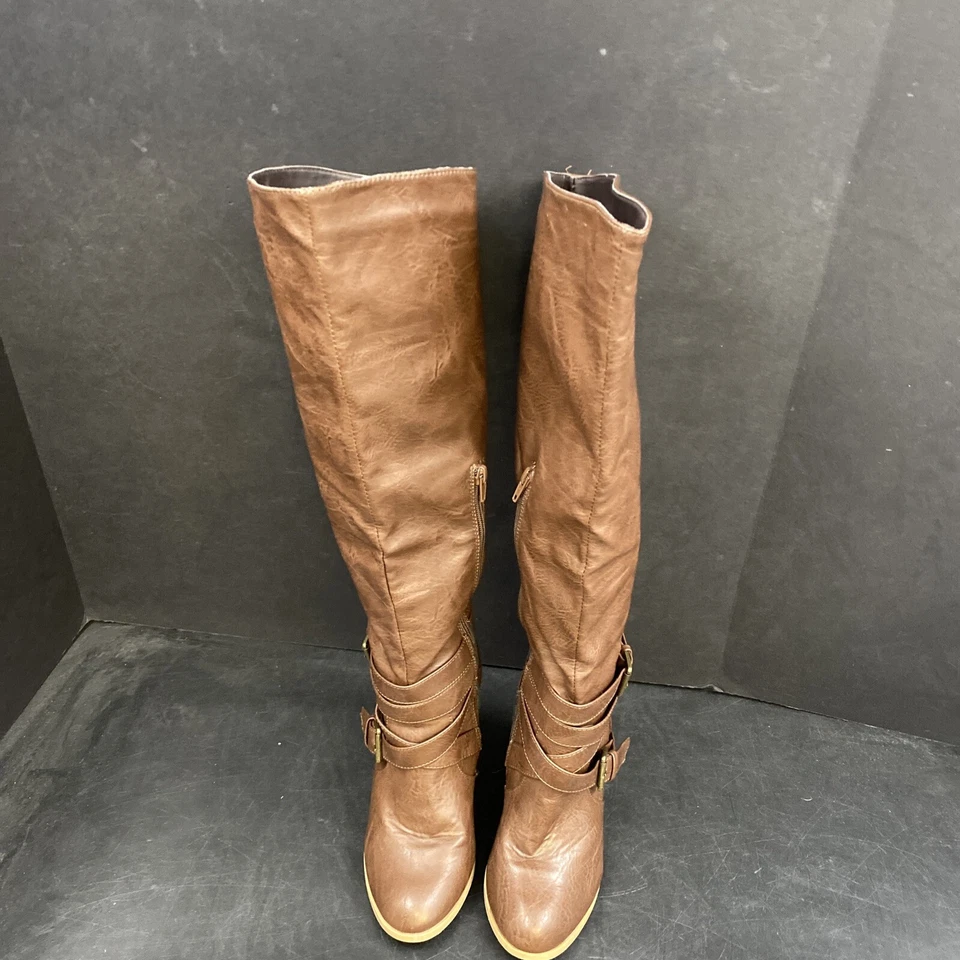 Charlotte Russe Faux Vegan Leather Brown Knee High Calvary Heel Boots 8 Retro - Изображение 3 из 4