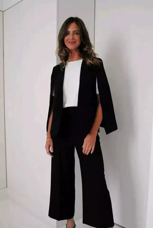 ZARA BLACK CAPE BLAZER PONCHO JACKET SLITS ASO QUEEN LETIZIA TRINNY CELEB XS 6 8